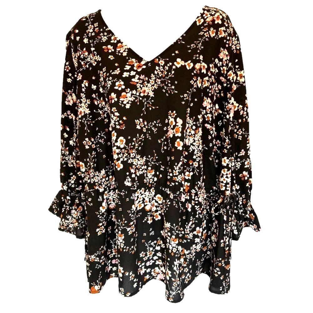 EVRI black floral drawstring waist blouse
